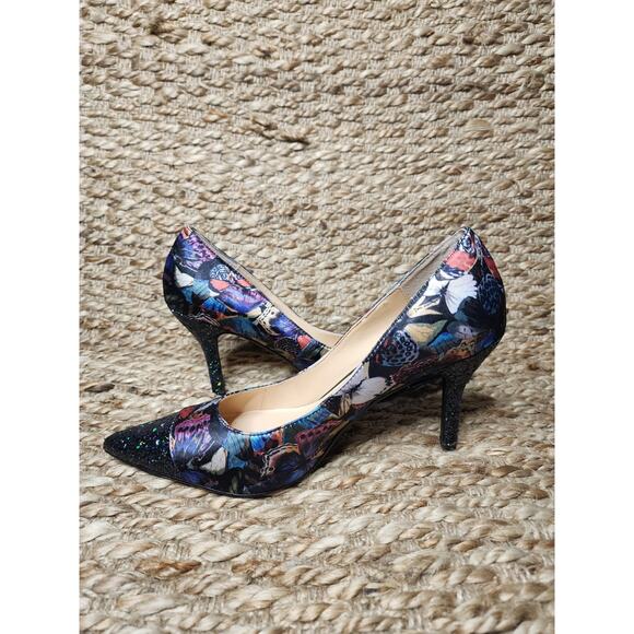 J Renee Ryenne Butterfly Screen Print Glitter Heels Toes Black Purple Size 10 M - Picture 9 of 11